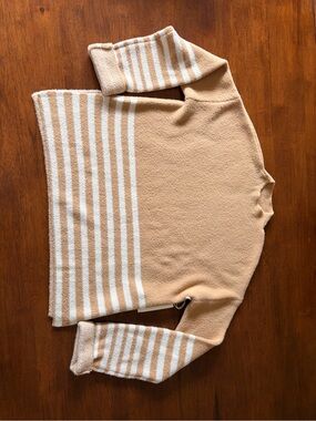 Carve Designs Cream and Tan Striped Scoop Neck Sweater